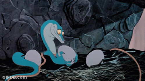 A Cartoon Drawing Of A Snake And Eggs In A Nest GIF