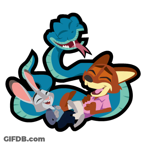 A Cartoon Drawing Of A Snake Licking A Rabbit And Fox GIF
