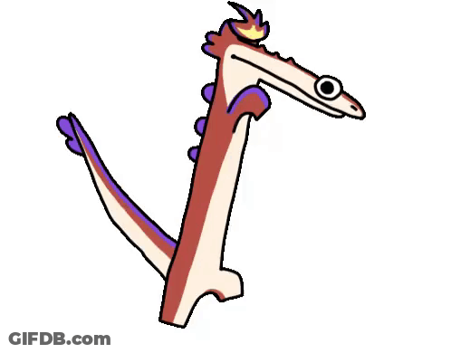 A Cartoon Drawing Of A Snake With A Long Neck And A Purple Tail . GIF