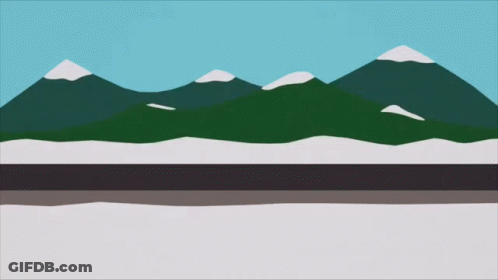 A Cartoon Drawing Of A Snowy Mountain Range With A Road In The Foreground GIF