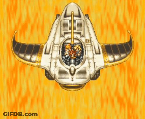 A Cartoon Drawing Of A Spaceship With Two People Inside Of It GIF