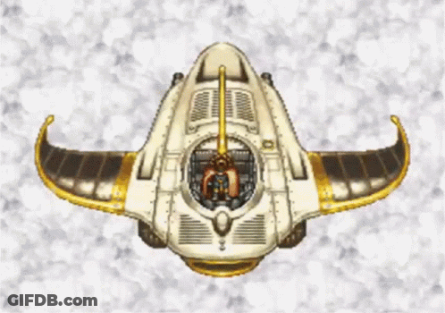 A Cartoon Drawing Of A Spaceship With Wings And A Cockpit GIF