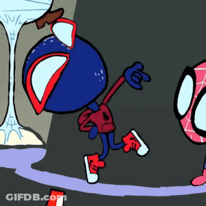 A Cartoon Drawing Of A Spider-Man Standing Next To Another Spiderman GIF