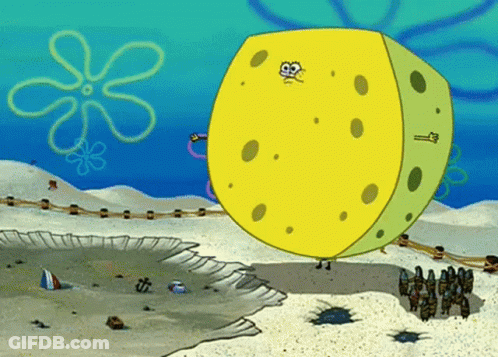 A Cartoon Drawing Of A Spongebob Squarepants Character Standing On A Beach GIF