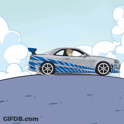 A Cartoon Drawing Of A Sports Car With A License Plate That Says ' Rkc ' GIF