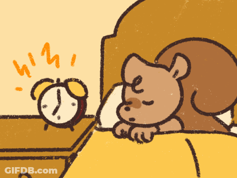 A Cartoon Drawing Of A Squirrel Sleeping Next To An Alarm Clock GIF