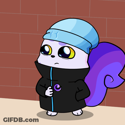 A Cartoon Drawing Of A Squirrel Wearing A Blue Hat With The Number 13 On It GIF