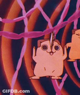 A Cartoon Drawing Of A Squirrel With A Key Chain On Its Head GIF