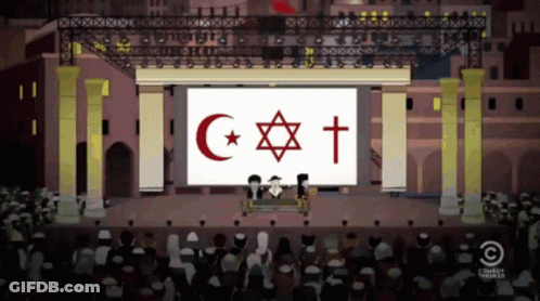 A Cartoon Drawing Of A Stage With A Sign That Says ' Comedy Central ' On It GIF