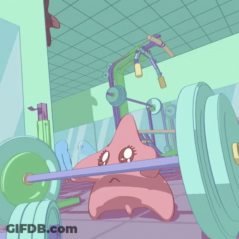 A Cartoon Drawing Of A Starfish Lifting A Barbell In A Gym GIF