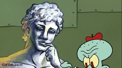 A Cartoon Drawing Of A Statue Of A Man With His Hand On His Chin GIF