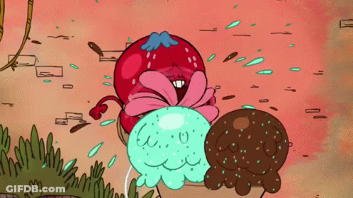 A Cartoon Drawing Of A Strawberry With A Flower On It GIF