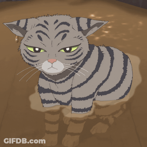 A Cartoon Drawing Of A Striped Cat With A Sad Look On Its Face GIF