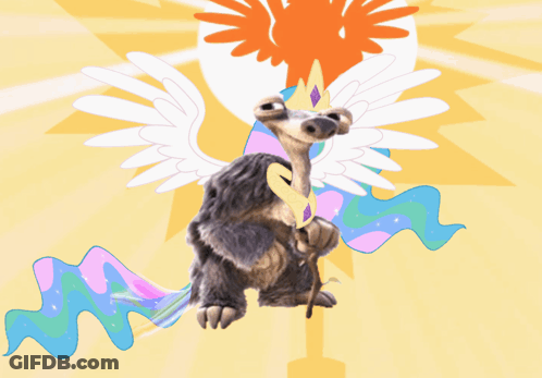 A Cartoon Drawing Of A Stuffed Animal With Wings And A Crown On Its Head GIF