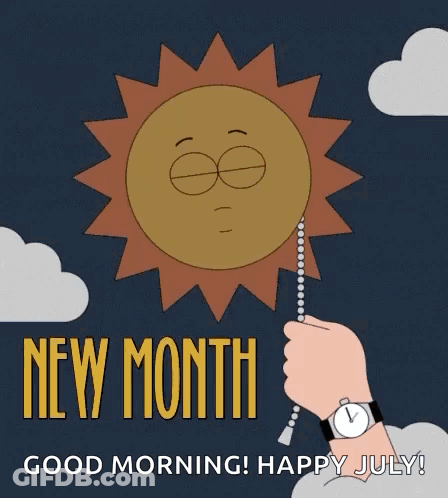 A Cartoon Drawing Of A Sun With A Face And The Words New Month GIF