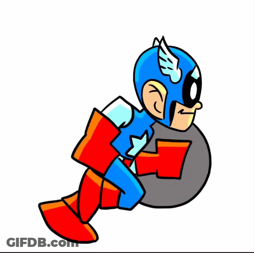 A Cartoon Drawing Of A Superhero Holding A Shield GIF