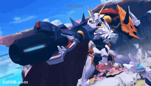 A Cartoon Drawing Of A Supreme Cannon With A Blue Sky Behind It GIF