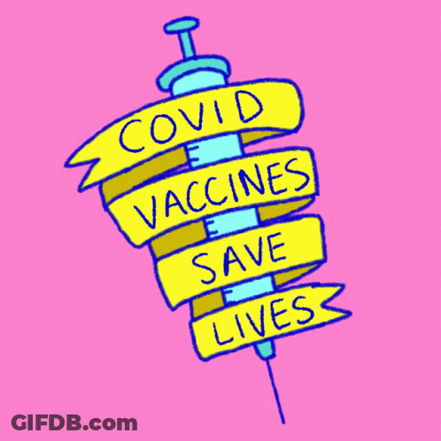 A Cartoon Drawing Of A Syringe With Covid Vaccines Save Lives Written On It GIF