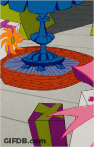 A Cartoon Drawing Of A Table With Gifts And A Lamp GIF