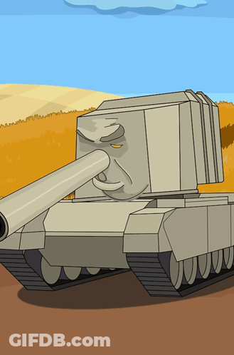 A Cartoon Drawing Of A Tank With A Smiley Face On It GIF