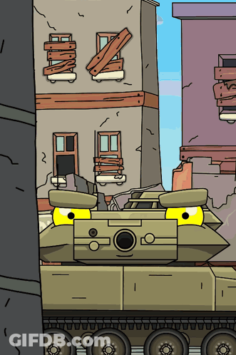 A Cartoon Drawing Of A Tank With A Yellow Eye GIF