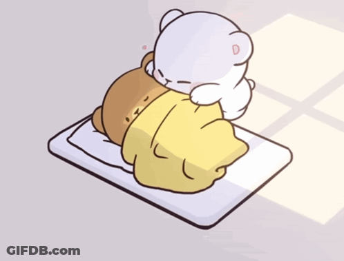 A Cartoon Drawing Of A Teddy Bear Laying On A Bed GIF