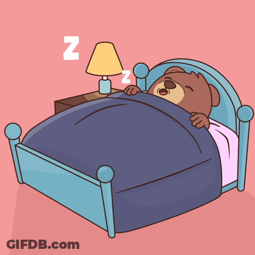 A Cartoon Drawing Of A Teddy Bear Sleeping In A Bed With The Letter N Above It GIF