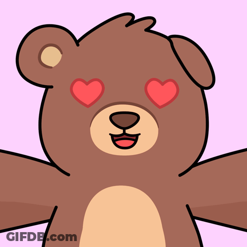 A Cartoon Drawing Of A Teddy Bear With Hearts In His Eyes GIF