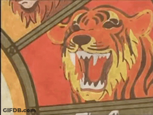 A Cartoon Drawing Of A Tiger With Its Mouth Wide Open GIF