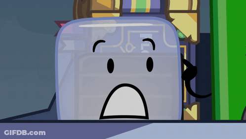 A Cartoon Drawing Of A Toaster With A Face On It GIF
