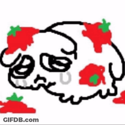 A Cartoon Drawing Of A Tomato With Strawberries On It 'S Face . GIF