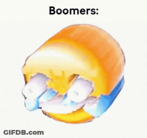 A Cartoon Drawing Of A Toothbrush With The Words Boomers Written Above It . GIF