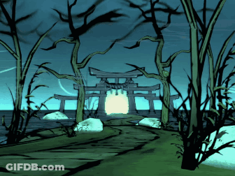 A Cartoon Drawing Of A Torii Gate In The Woods GIF