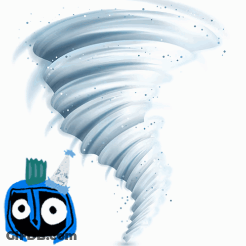 A Cartoon Drawing Of A Tornado With A Bottle Of Glue In The Foreground GIF