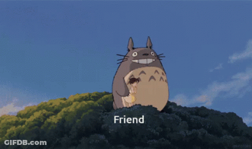 Totoro And Bus With Friend Text GIF