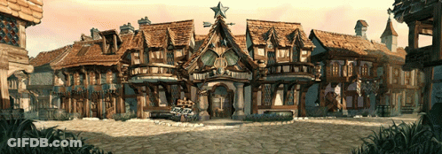 A Cartoon Drawing Of A Town With A Star On Top GIF
