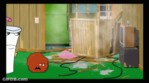 A Cartoon Drawing Of A Trash Can And A Red Ball GIF