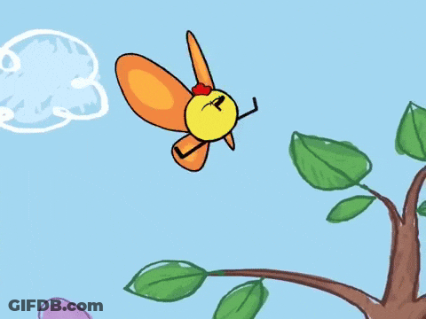 A Cartoon Drawing Of A Tree With Flowers And A Butterfly On Top GIF