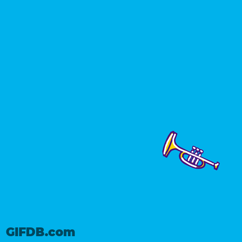 A Cartoon Drawing Of A Trumpet With A Cross In The Background GIF
