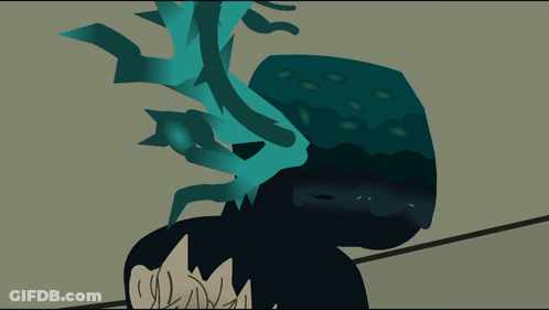 A Cartoon Drawing Of A Turquoise Monster With Sharp Claws GIF