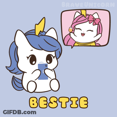 A Cartoon Drawing Of A Unicorn With The Word Bestie On The Bottom GIF