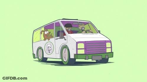 Cartoon Van With Two People And Dog GIF