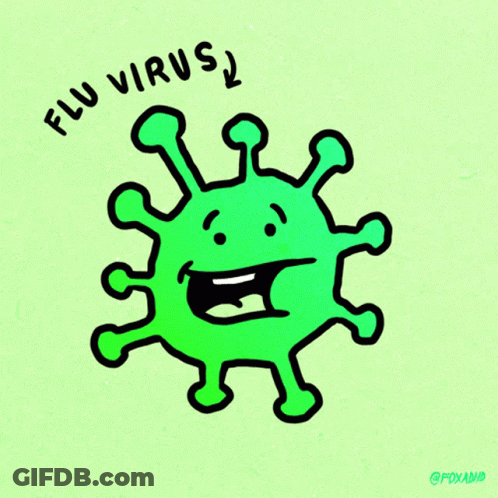 A Cartoon Drawing Of A Virus With The Words Flu Virus Written Below It GIF