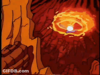 A Cartoon Drawing Of A Volcano With A Glowing Eye In The Middle GIF