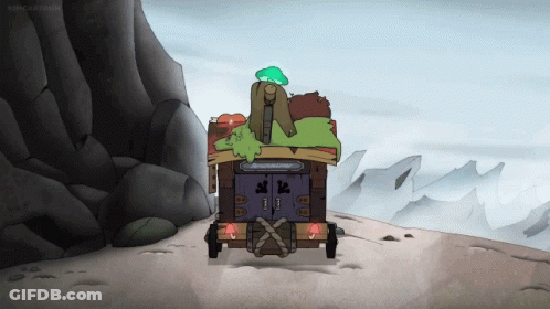 A Cartoon Drawing Of A Wagon With A Sign That Says King Cartoons GIF