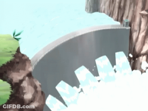 A Cartoon Drawing Of A Waterfall Coming Down A Cliff GIF