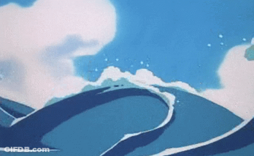 A Cartoon Drawing Of A Wave Crashing On A Cliff GIF