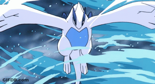 A Cartoon Drawing Of A White And Blue Dragon Flying Through The Air GIF