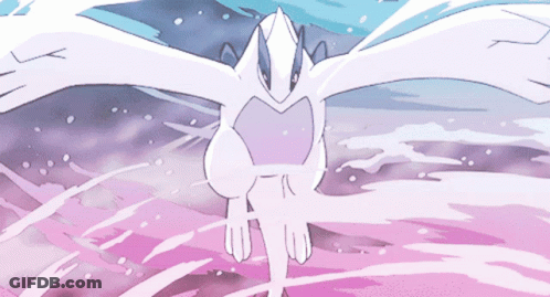 A Cartoon Drawing Of A White Bird Flying Over A Pink And Blue Background GIF