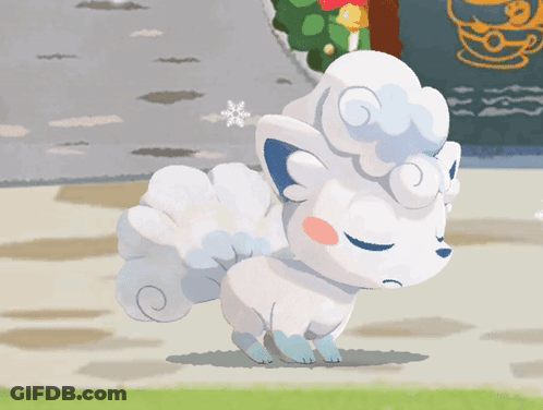 A Cartoon Drawing Of A White Cat With Blue Eyes And A Blue Tail GIF